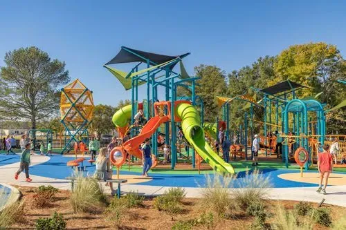 Colorful playground full of children at a community park